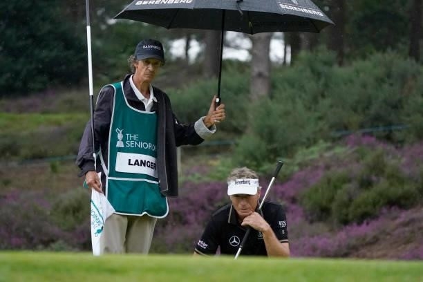 Bernhard Langer of Germany in action during the final round of the Senior Open presented by Rolex at Sunningdale Golf Club on July 25, 2021 in...