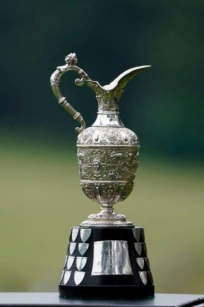 The Senior Open trophy on display during the final round of the Senior Open presented by Rolex at Sunningdale Golf Club on July 25, 2021 in...