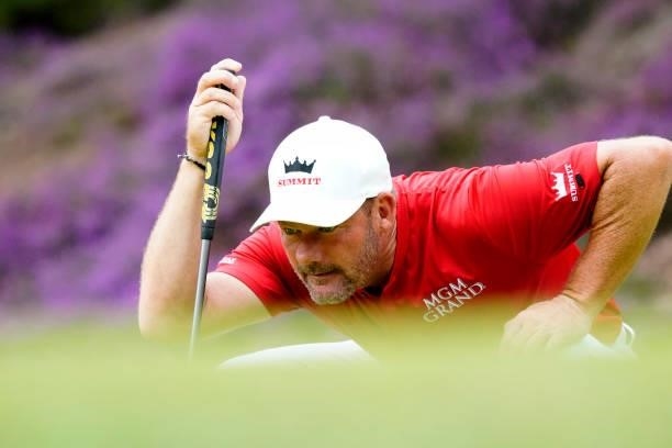 Alex Cejka of Germany in action during the final round of the Senior Open presented by Rolex at Sunningdale Golf Club on July 25, 2021 in...
