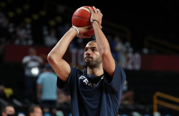 Nicolas Batum of France during the Men's Preliminary Round Group B basketball game between United States and France on day two of the Tokyo 2020...