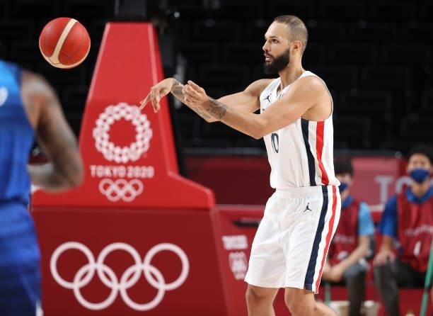 Evan Fournier of France during the Men's Preliminary Round Group B basketball game between United States and France on day two of the Tokyo 2020...