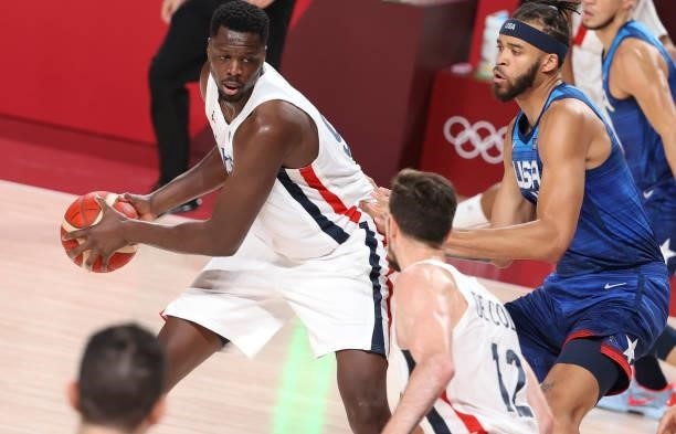 Moustapha Fall of France during the Men's Preliminary Round Group B basketball game between United States and France on day two of the Tokyo 2020...