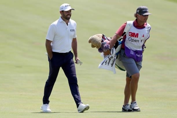 Charl Schwartzel of South Africa walks to the first green during the final round of the 3M Open at TPC Twin Cities on July 25, 2021 in Blaine,...