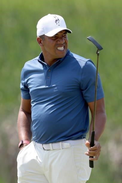 Jhonattan Vegas of Venezuela looks on from the 10th green during the final round of the 3M Open at TPC Twin Cities on July 25, 2021 in Blaine,...
