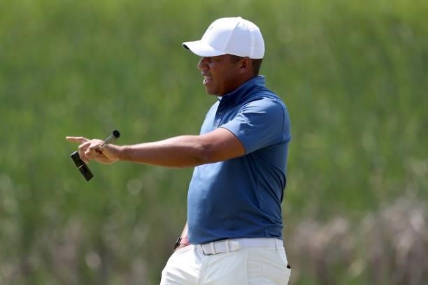 Jhonattan Vegas of Venezuela looks on from the 10th green during the final round of the 3M Open at TPC Twin Cities on July 25, 2021 in Blaine,...