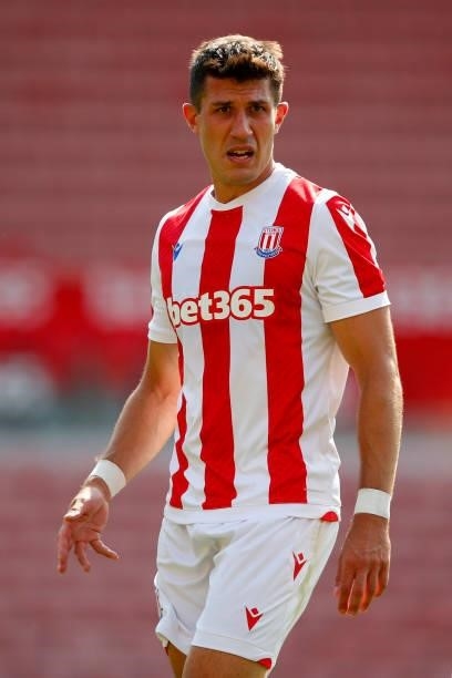 Danny Batth of Stoke City looks on during the Pre-Season Friendly between Stoke City and Aston Villa at bet365 Stadium on July 24, 2021 in Stoke on...