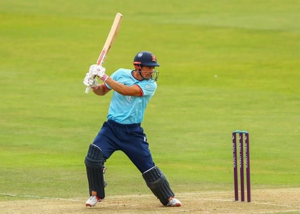Alastair Cook of Essex bats during the Royal London Cup match between Essex and Middlesex at Cloudfm County Ground on July 25, 2021 in Chelmsford,...