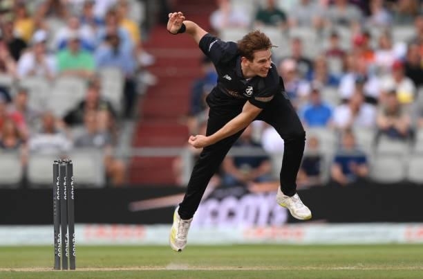 Originals bowler Fred Klaassen in action during the Hundred match between Manchester Originals and Birmingham Phoenix at Emirates Old Trafford on...