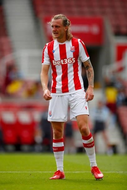 Ben Wilmot of Stoke City looks on during the Pre-Season Friendly between Stoke City and Aston Villa at bet365 Stadium on July 24, 2021 in Stoke on...