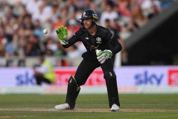 Originals wicketkeeper Jos Buttler in action during the Hundred match between Manchester Originals and Birmingham Phoenix at Emirates Old Trafford on...