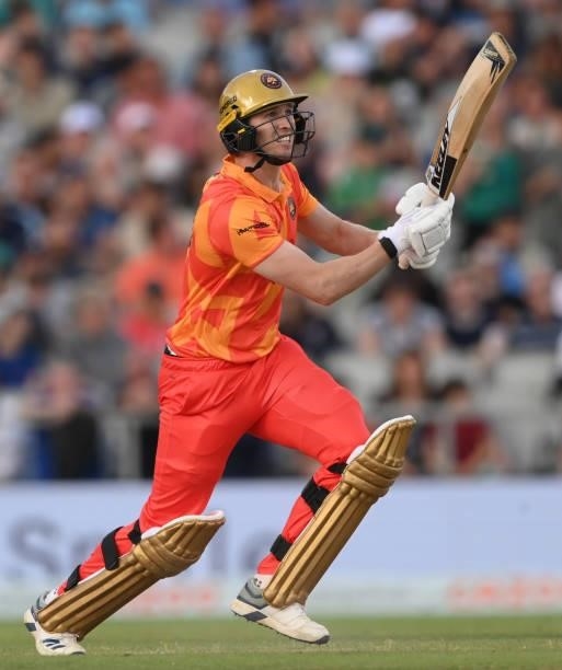 Phoenix batter Adam Milne in batting action during the Hundred match between Manchester Originals and Birmingham Phoenix at Emirates Old Trafford on...