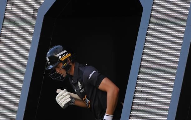 Originals batter Tom Lammonby comes out of the tunnel to bat during the Hundred match between Manchester Originals and Birmingham Phoenix at Emirates...