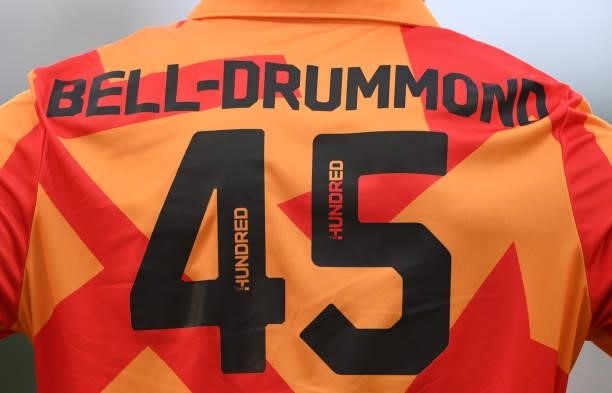 Detail shot of the colourful shirt and number of Daniel Bell-Drummond of the Phoenix during the Hundred match between Manchester Originals and...