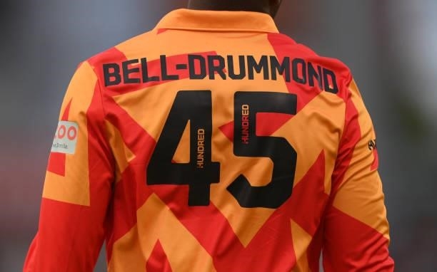 Detail shot of the colourful shirt and number of Daniel Bell-Drummond of the Phoenix during the Hundred match between Manchester Originals and...