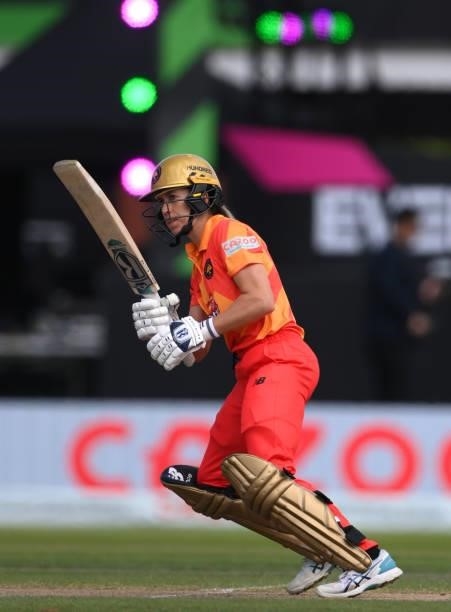 Phoenix batter Erin Burns in action during the Hundred match between Manchester Originals and Birmingham Phoenix at Emirates Old Trafford on July 25,...