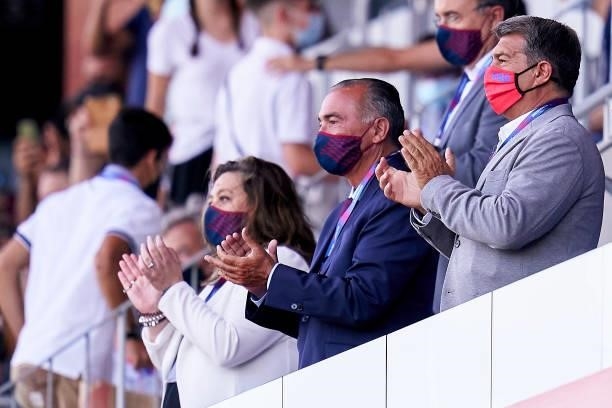 Joan Laporta, president of FC Barcelonaaattends to the friendly match between FC Barcelona and Girona FC at Estadi Johan Cruyff on July 24, 2021 in...