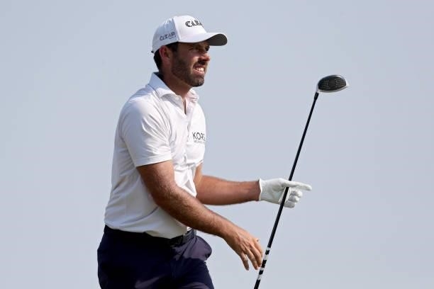Charl Schwartzel of South Africa plays his shot from the 18th tee during the final round of the 3M Open at TPC Twin Cities on July 25, 2021 in...
