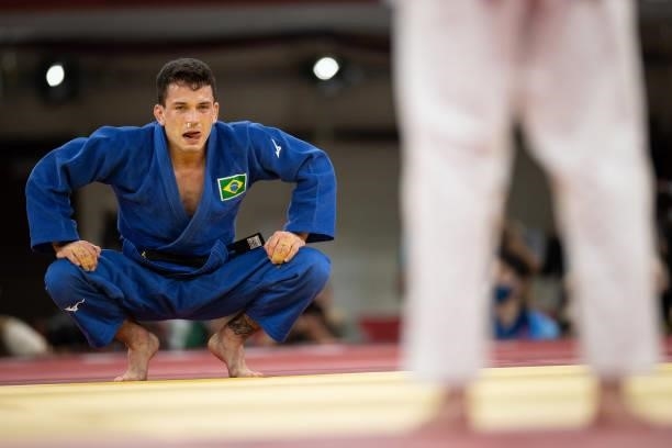 Daniel Cargnin of Team Brazil reacts after defeating Baruch Shmailov of Team Israel during the Men’s Judo 66kg Contest for Bronze Medal B on day two...