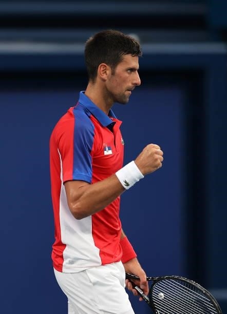 Novak Djokovic of Team Serbia celebrates after a point during his Men's Singles Second Round match against Jan-Lennard Struff of Team Germany on day...