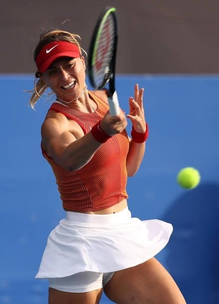 Paula Badosa of Team Spain plays a forehand during her Women's Singles Second Round match against Iga Swiatek of Team Poland on day three of the...