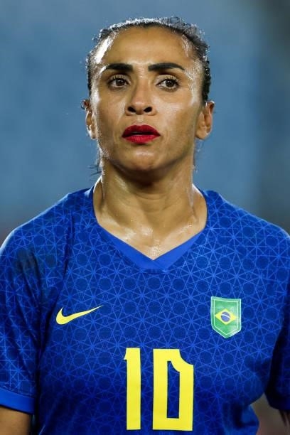 Marta of Brazil looks on during the Women's First Round Group F match on day one of the Tokyo 2020 Olympic Games at Miyagi Stadium on July 24, 2021...