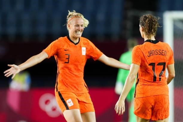 Janssen Dominique of Netherlands celebrates her scoring by free kick during the Women's First Round Group F match on day one of the Tokyo 2020...