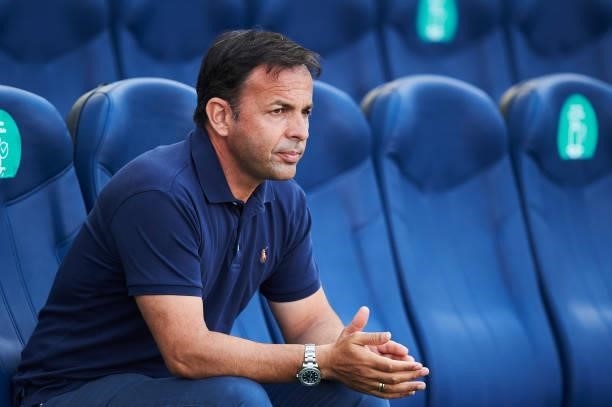 Head coach Javi Calleja of Deportivo Alaves reacts during the Friendly Match between Real Sociedad and Deportivo Alaves on July 24, 2021 in San...