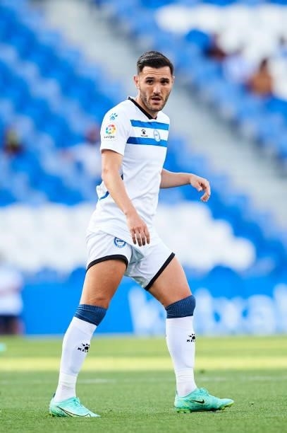 Lucas Perez of Deportivo Alaves reacts during the Friendly Match between Real Sociedad and Deportivo Alaves on July 24, 2021 in San Sebastian, Spain.
