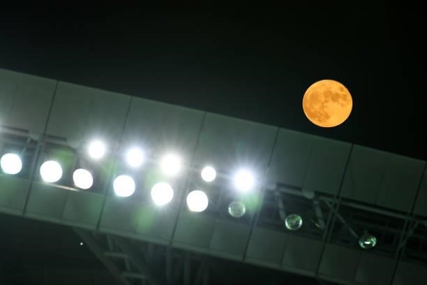 The moon and general view of Miyagi Stadium during the Women's First Round Group F match on day one of the Tokyo 2020 Olympic Games at Miyagi Stadium...