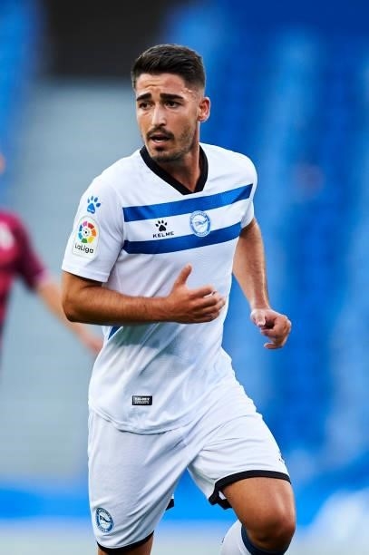 Toni Moya of Deportivo Alaves reacts during the Friendly Match between Real Sociedad and Deportivo Alaves on July 24, 2021 in San Sebastian, Spain.
