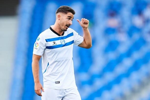 Toni Moya of Deportivo Alaves reacts during the Friendly Match between Real Sociedad and Deportivo Alaves on July 24, 2021 in San Sebastian, Spain.