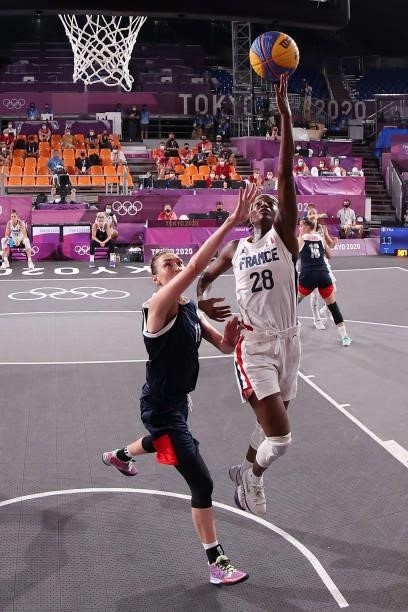 Mamignan Toure of Team France drives to the basket in the 3x3 Basketball competition on day three of the Tokyo 2020 Olympic Games at Aomi Urban...