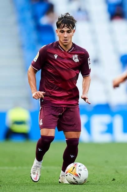 Daniel Garrido of Real Sociedad in action during the Friendly Match between Real Sociedad and Deportivo Alaves on July 24, 2021 in San Sebastian,...