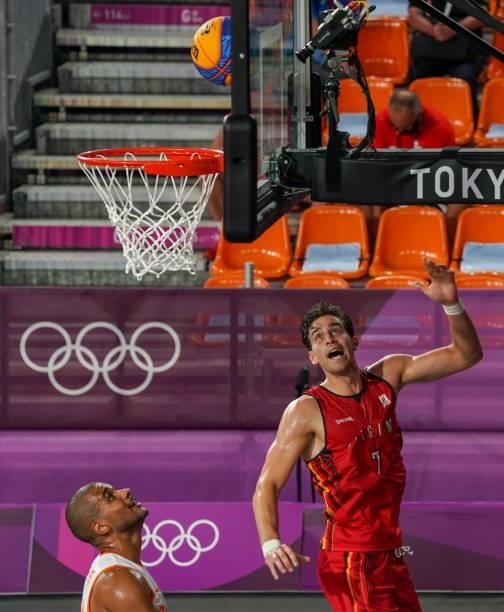 Dimeo van der Horst of the Netherlands and Rafael Bogaerts of Belgium competing on Men's Pool Round during the Tokyo 2020 Olympic Games at the Aomi...