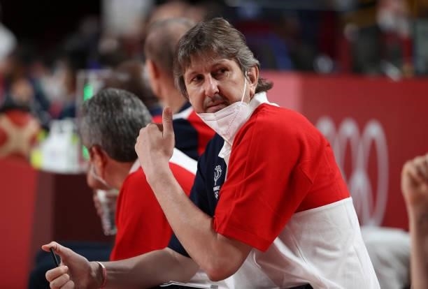 Assistant-coach of France Laurent Foirest during the Men's Preliminary Round Group B basketball game between United States and France on day two of...