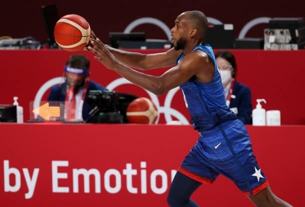 Khris Middleton of USA during the Men's Preliminary Round Group B basketball game between United States and France on day two of the Tokyo 2020...