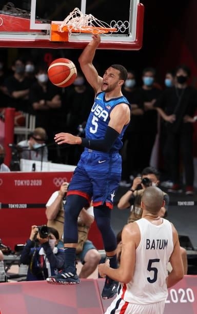 Zach Lavine of USA during the Men's Preliminary Round Group B basketball game between United States and France on day two of the Tokyo 2020 Olympic...