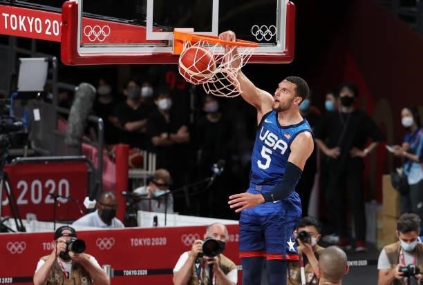 Zach Lavine of USA during the Men's Preliminary Round Group B basketball game between United States and France on day two of the Tokyo 2020 Olympic...