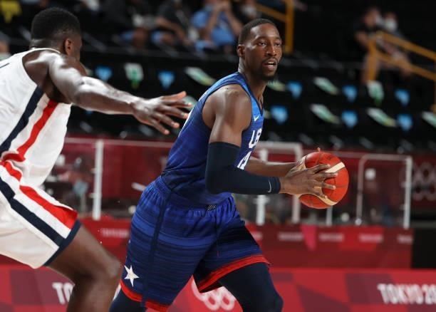 Bam Adebayo of USA during the Men's Preliminary Round Group B basketball game between United States and France on day two of the Tokyo 2020 Olympic...