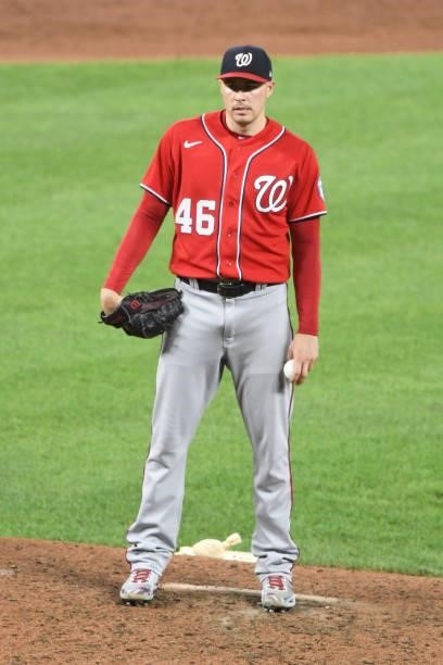 Patrick Corbin of the Washington Nationals pitches during a baseball game against the Baltimore Orioles at Oriole Park at Camden Yards on July 23,...
