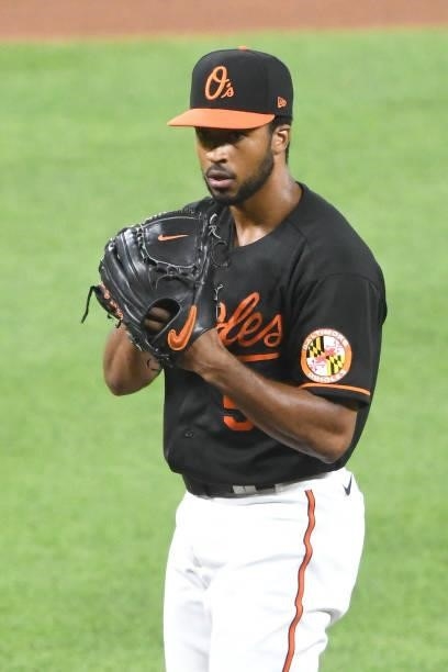 Dillon Tate of the Baltimore Orioles pitches during a baseball game against the Washington Nationals at Oriole Park at Camden Yards on July 23, 2021...