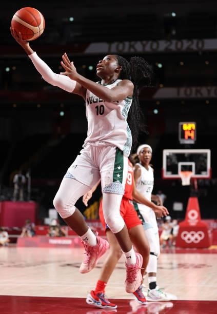 Promise Amukamara of Team Nigeria goes up for a shot against United States of America during a Women's Preliminary Round Group B game on day four of...