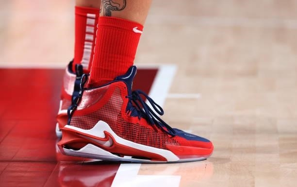Shoes worn by Brittney Griner of Team United States against Nigeria during a Women's Preliminary Round Group B game on day four of the Tokyo 2020...