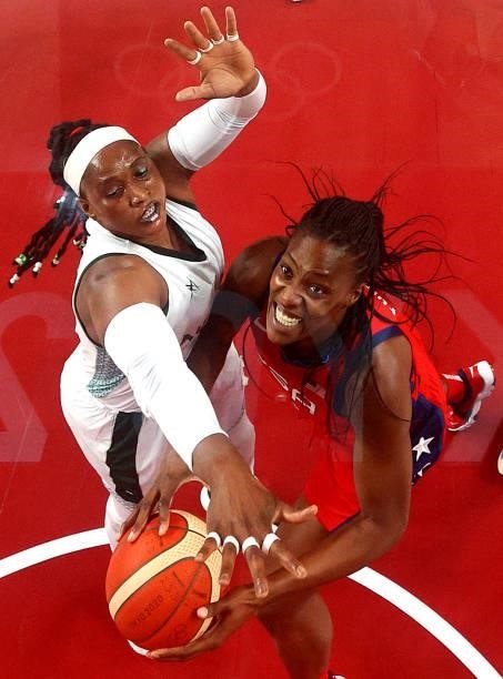 Sylvia Fowles of Team United States goes up for a shot against Elizabeth Balogun of Team Nigeria during a Women's Preliminary Round Group B game on...