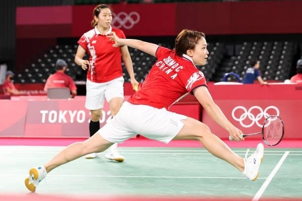 Chen Qing Chen and Jia Yi Fan of Team China compete against Kim Soyeong and Kong Heeyong of Team South Korea during a Women's Doubles Group D match...