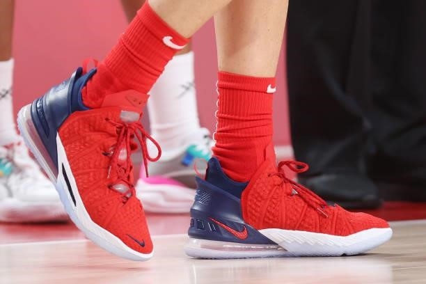 Shoes worn by Diana Taurasi of Team United States against Nigeria during a Women's Preliminary Round Group B game on day four of the Tokyo 2020...