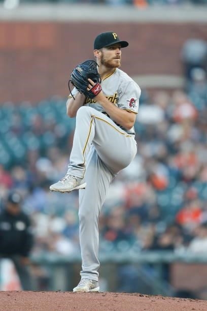 Chad Kuhl of the Pittsburgh Pirates pitches against the San Francisco Giants at Oracle Park on July 23, 2021 in San Francisco, California.