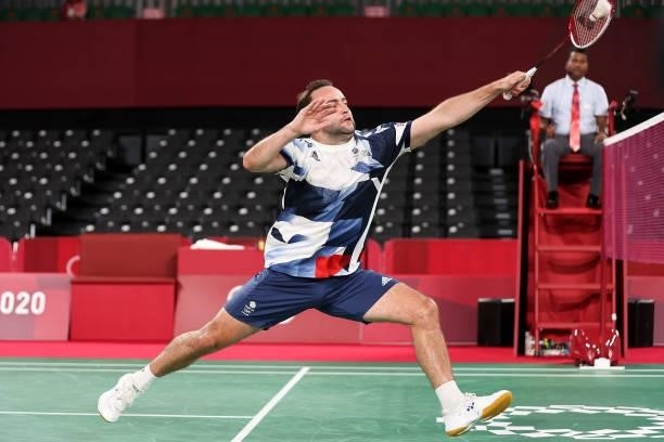 Ben Lane and Sean Vendy of Team Great Britain compete against Satwiksairaj Rankireddy and Chirag Shetty of Team India during a Men's Doubles Group A...