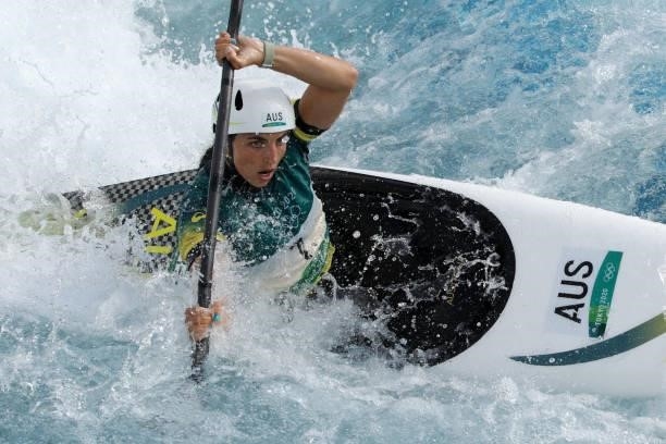 Jessica Fox of Team Australia competes during the Women's Kayak Slalom Semi-final on day four of the Tokyo 2020 Olympic Games at Kasai Canoe Slalom...