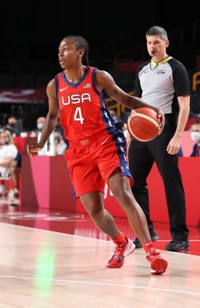 Jewell Loyd of Team United States brings the ball up court against Nigeria during the second half of a Women's Preliminary Round Group B game on day...